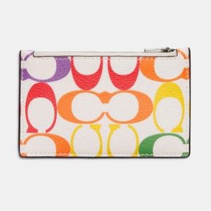 Coach Zip Card Case In Rainbow Signature Canvas - Colour: Multi Rainbow